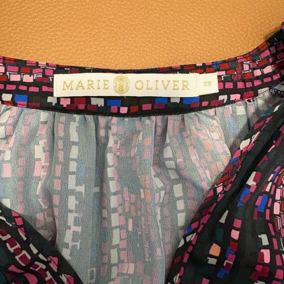 Marie Oliver Blouse V-Neck Long Sleeve Abstract Print Top XS - Picture 3 of 6